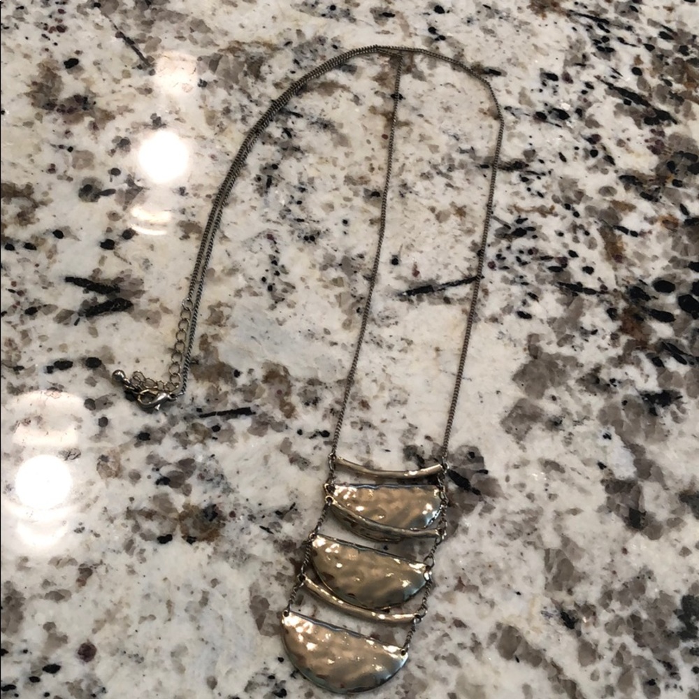 Long gold hammered necklace